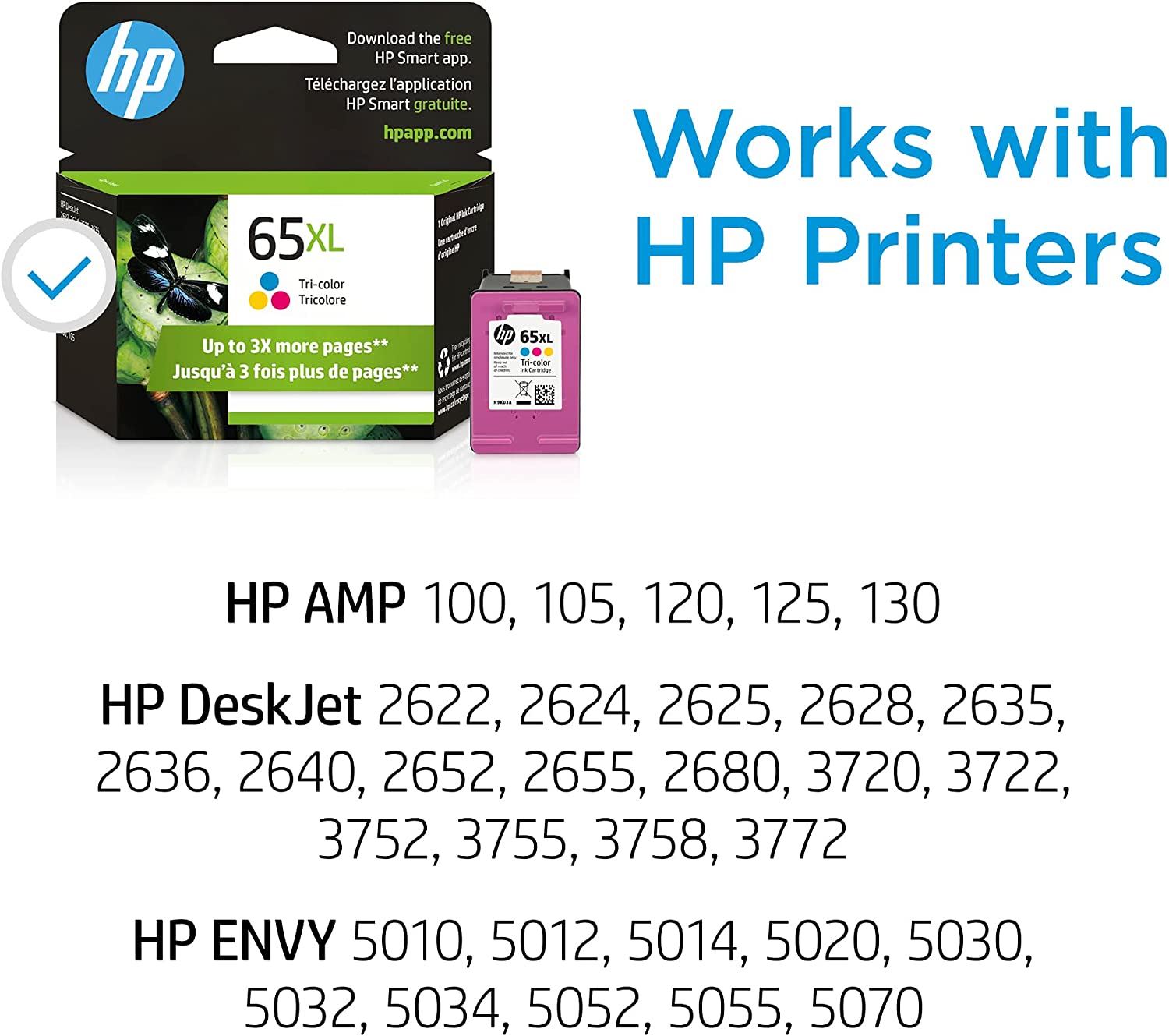 HP 65XL Tri-color High-yield Ink Cartridge | Works with HP AMP 100 Series, HP DeskJet 2600, 3700 Series, HP ENVY 5000 Series | Eligible for Instant Ink | N9K03AN - Image 2